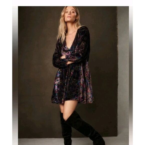 Anthropologie Mona Burnout Velvet Mini Dress Boho Paisley Bohemian Womens Sz XS - Picture 4 of 16
